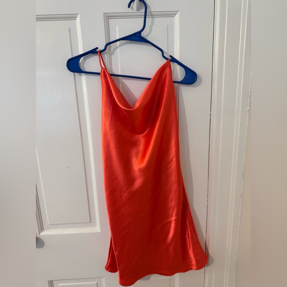 Rochelle's Boutique Double Zero Vibrant Orange Satin Mini Dress